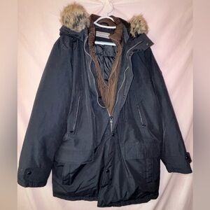 Michael Kors Black Puffer Jacket with Faux Fur Hood
